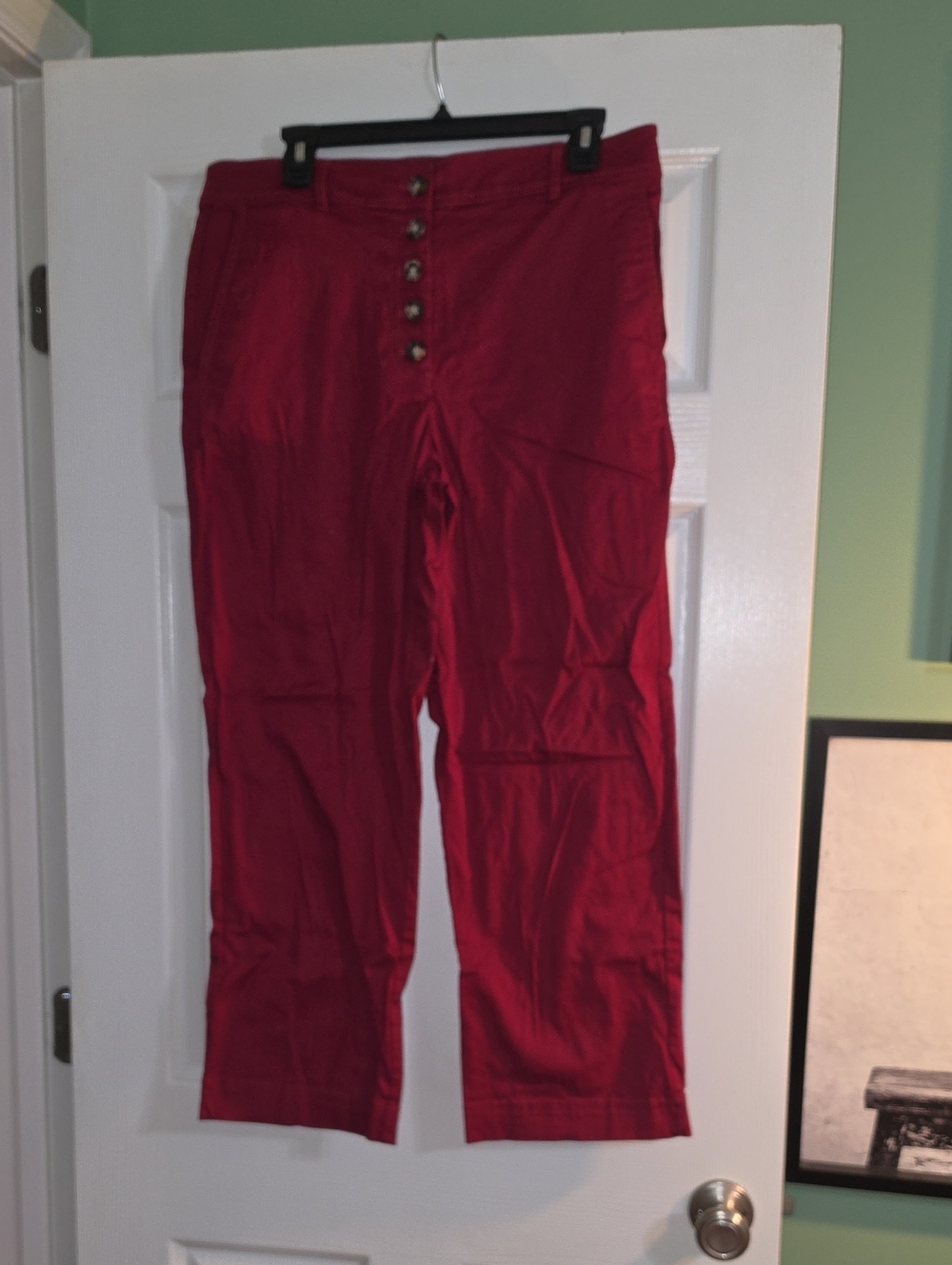 LOFT Red High-Rise Button Front Pants